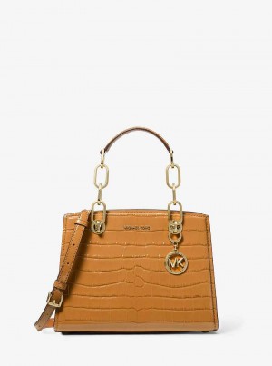 Michael Kors Cynthia Small Crocodile Embossed Leather Brązowe | SN-MK27320