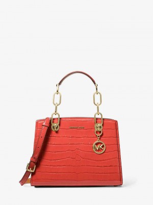 Michael Kors Cynthia Small Crocodile Embossed Leather Koralowe | SN-MK27321
