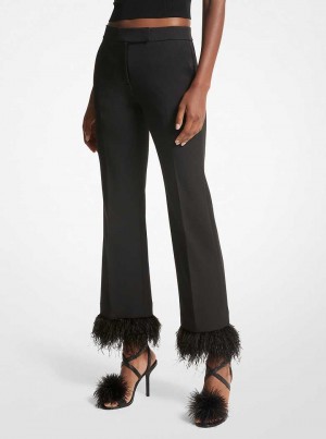Michael Kors Detachable Feather Trim Stretch Crepe Czarne | SN-MK26571