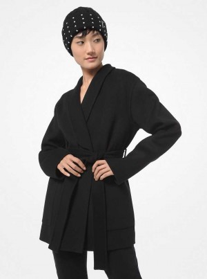 Michael Kors Double Face Wool Blend Shawl Collar Czarne | SN-MK26590