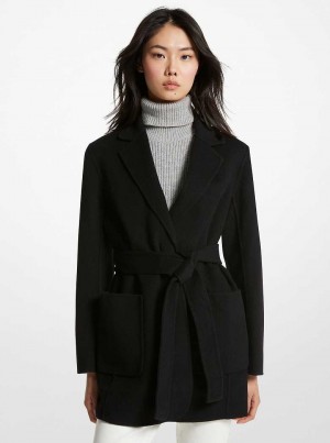 Michael Kors Double Faced Wool Blend Belted Czarne | SN-MK26587