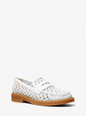 Michael Kors Eden Hand-Woven Leather Białe | SN-MK27703