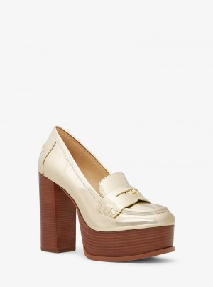 Michael Kors Eden Metallic Leather Platform Złote | SN-MK27630