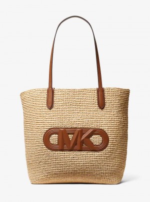 Michael Kors Eliza Extra-Large Empire Logo Straw Beżowe | SN-MK26815