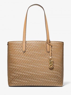 Michael Kors Eliza Extra-Large Hand-Woven Leather Brązowe | SN-MK26796