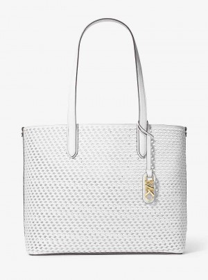 Michael Kors Eliza Extra-Large Hand-Woven Leather Białe | SN-MK26797