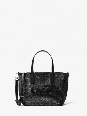 Michael Kors Eliza Extra-Small Empire Logo Straw Czarne Czarne | SN-MK26817
