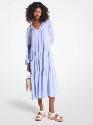 Michael Kors Embellished Printed Georgette Głęboka Niebieskie | SN-MK26725