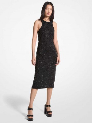 Michael Kors Embellished Zebra Scuba Midi Czarne | SN-MK26737
