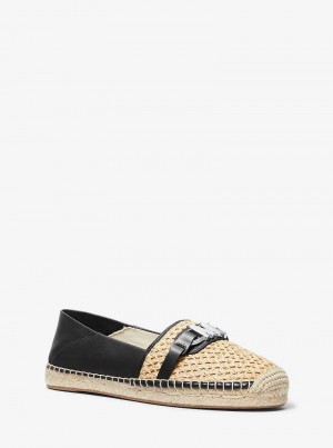 Michael Kors Ember Leather and Straw Beżowe Czarne | SN-MK27672