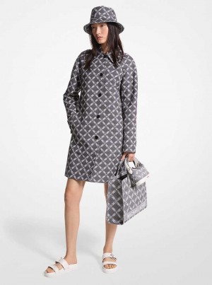 Michael Kors Empire Logo Jacquard Balmacaan Czarne Białe | SN-MK26595