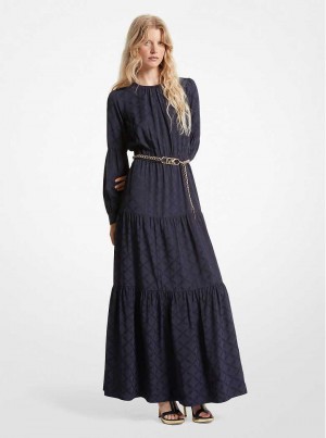 Michael Kors Empire Logo Jacquard Belted Niebieskie | SN-MK26678