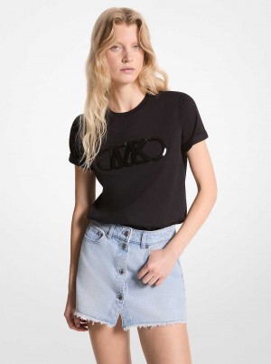 Michael Kors Empire Logo Organic Cotton Jersey T-Shirt Czarne | SN-MK26515