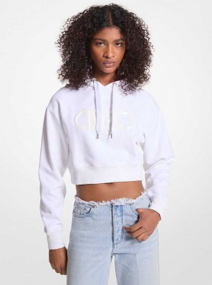 Michael Kors Empire Logo Organic Cotton Terry Cropped Hoodie Białe | SN-MK26516