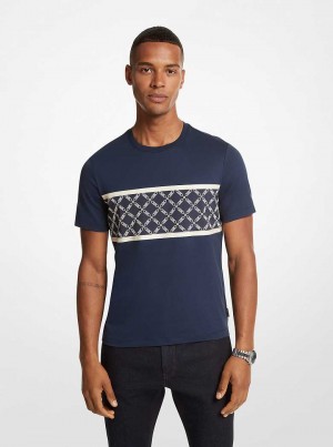 Michael Kors Empire Logo Print Cotton Niebieskie | SN-MK27927
