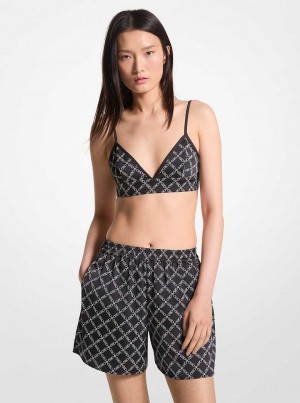 Michael Kors Empire Logo Print Satin Czarne Białe | SN-MK26548