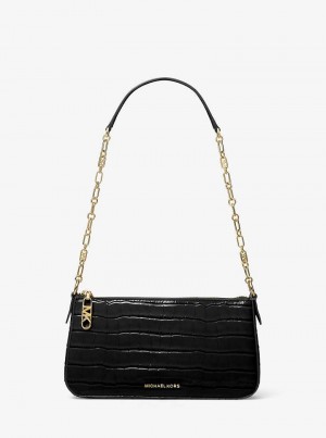 Michael Kors Empire Medium Crocodile Embossed Leather Chain-Link Czarne | SN-MK26970