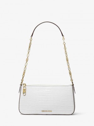 Michael Kors Empire Medium Crocodile Embossed Leather Chain-Link Białe | SN-MK26971