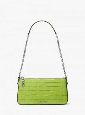 Michael Kors Empire Medium Crocodile Embossed Leather Chain-Link Zielone | SN-MK26974