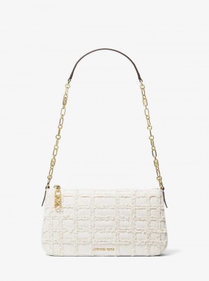Michael Kors Empire Medium Frayed Denim Chain-Link Białe | SN-MK27008