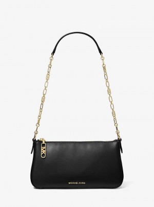 Michael Kors Empire Medium Leather Chain-Link Czarne | SN-MK26980