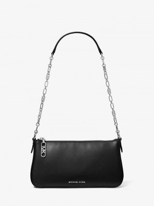 Michael Kors Empire Medium Leather Chain-Link Czarne | SN-MK26981