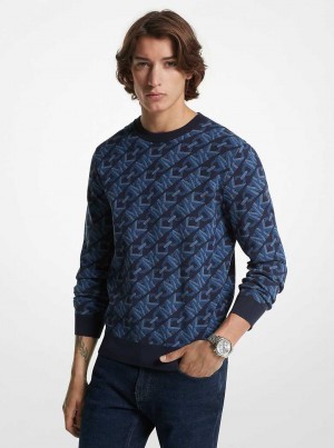 Michael Kors Empire Signature Logo Jacquard Merino Wool Niebieskie | SN-MK28046