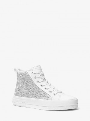 Michael Kors Evy Embellished Scuba High-Top Białe | SN-MK27448