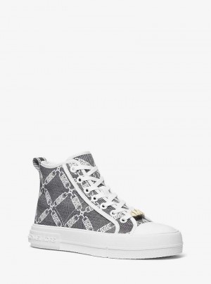 Michael Kors Evy Empire Logo Jacquard High-Top Czarne Białe | SN-MK27421