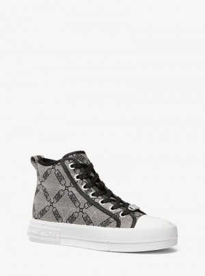 Michael Kors Evy Empire Logo Jacquard High-Top Beżowe Czarne | SN-MK27453