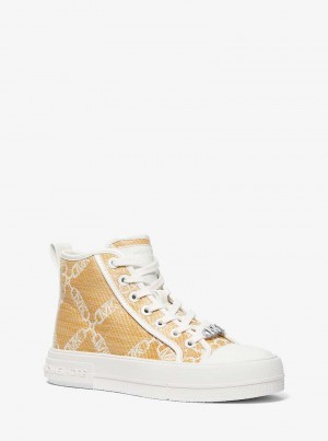 Michael Kors Evy Empire Logo Jacquard Straw High-Top Kolorowe | SN-MK27462