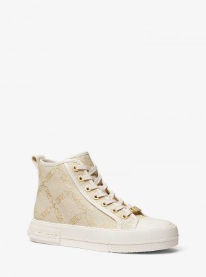 Michael Kors Evy Metallic Empire Logo Jacquard High-Top Złote Beżowe | SN-MK27454