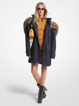 Michael Kors Faux Fur Trim Denim Czarne | SN-MK26603