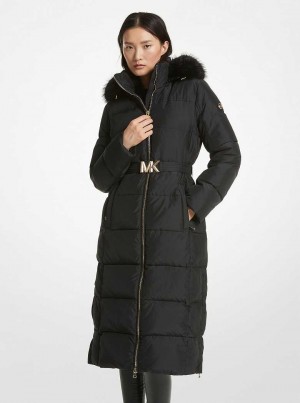 Michael Kors Faux Fur Trim Quilted Czarne | SN-MK26611