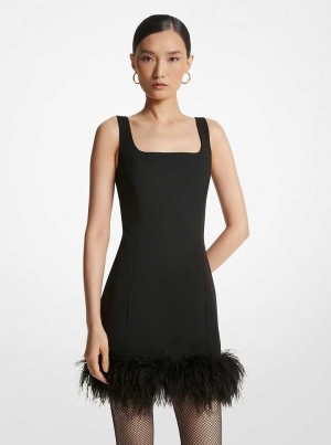 Michael Kors Feather Trim Stretch Crepe Shift Czarne | SN-MK26728