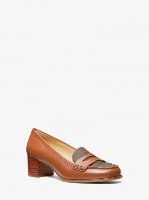 Michael Kors Frances Flex Leather and Logo Brązowe | SN-MK27640