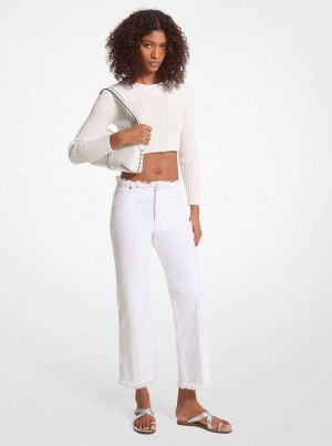 Michael Kors Frayed Denim Cropped Białe | SN-MK26535