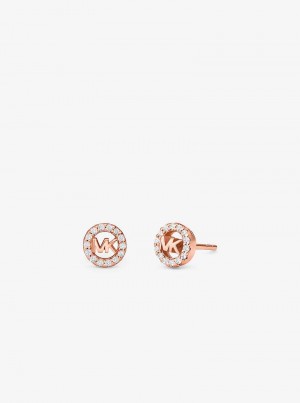 Michael Kors Fulton Precious-Metal Plated Sterling Silver Pavé Logo Charm Stud Różowe Złote | SN-MK27774