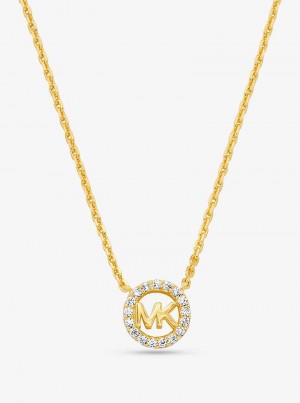 Michael Kors Fulton Precious-Metal Plated Sterling Silver Pavé Logo Charm Złote | SN-MK27820