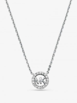 Michael Kors Fulton Precious-Metal Plated Sterling Silver Pavé Logo Charm Srebrne | SN-MK27828