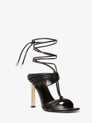 Michael Kors Gabriella Leather Lace-Up Czarne Złote | SN-MK27562