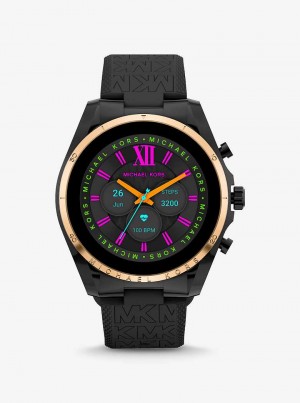 Michael Kors Gen 6 Bradshaw Black-Tone and Logo Silicone Czarne Złote | SN-MK28278