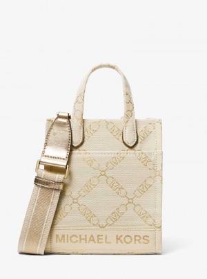 Michael Kors Gigi Extra-Small Metallic Empire Logo Jacquard Złote Beżowe | SN-MK26865