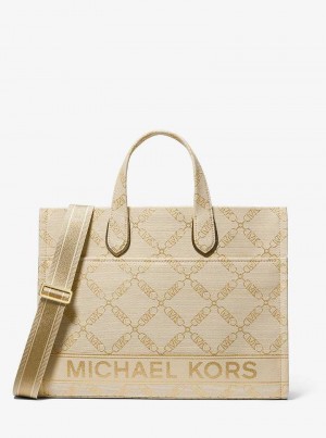 Michael Kors Gigi Large Empire Logo Jacquard Złote Beżowe | SN-MK26800