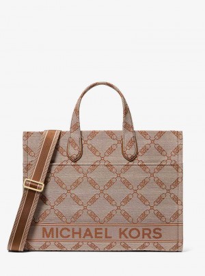 Michael Kors Gigi Large Empire Logo Jacquard Beżowe | SN-MK26802