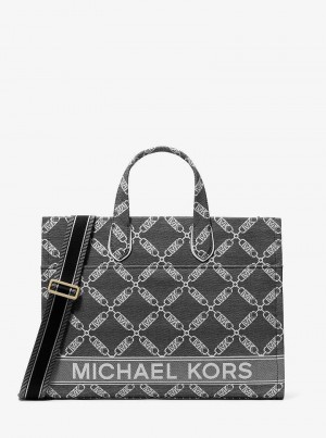 Michael Kors Gigi Large Empire Logo Jacquard Czarne Białe | SN-MK26803