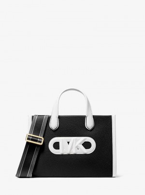 Michael Kors Gigi Small Embossed Pebbled Leather Czarne Białe | SN-MK26873