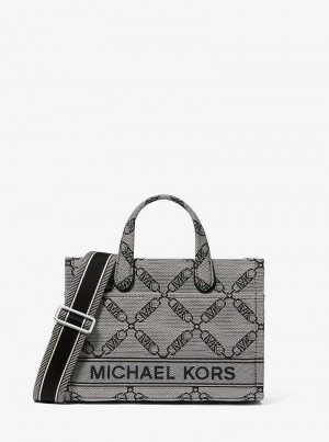 Michael Kors Gigi Small Empire Logo Jacquard Beżowe Czarne | SN-MK26867