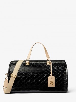 Michael Kors Grayson Extra-Large Logo Embossed Patent Czarne | SN-MK28156