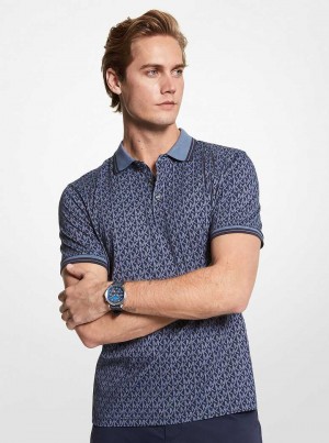 Michael Kors Greenwich Logo Print Cotton Jersey Niebieskie | SN-MK27946